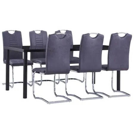 Juego de comedor 7 piezas piel de ante artificial gris de vidaXL, muebles para cocinas y comedores - Ref: Foro24-3053126, Pre...