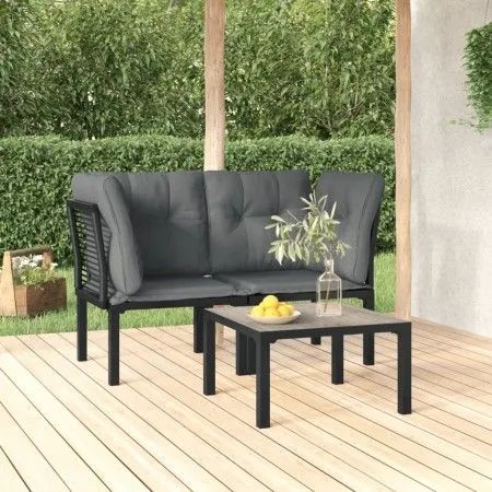 Juego de muebles jardín 3 pzas ratán sintético negro y gris de vidaXL, Conjuntos de jardín - Ref: Foro24-3187730, Precio: 172...