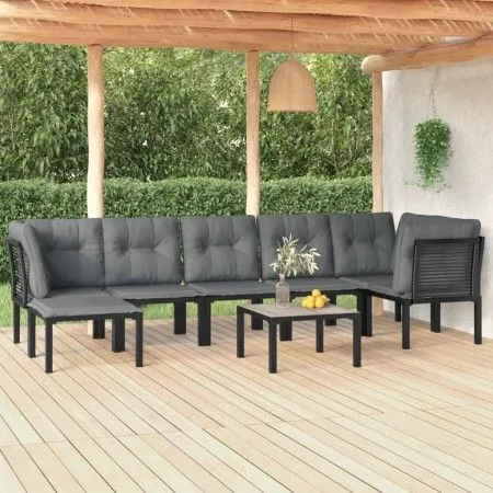 Juego de muebles de jardín 8 pzas ratán sintético negro y gris de vidaXL, Conjuntos de jardín - Ref: Foro24-3187761, Precio: ...