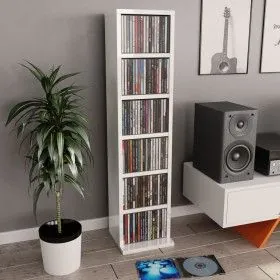 Glossy white plywood CD shelf 21x20x88cm by vidaXL, CD and DVD storage - Ref: Foro24-800357, Price: 35,05 €, Discount: %