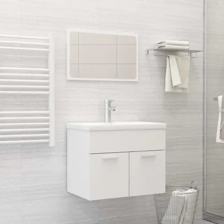 Weißes Badezimmermöbelset aus Ingenieurholz von vidaXL, Badezimmermöbel - Ref: Foro24-3070865, Preis: 165,58 €, Rabatt: %