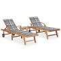 Sun loungers with table and cushion 2 units solid teak wood by vidaXL, Loungers - Ref: Foro24-3073185, Price: 605,77 €, Disco...