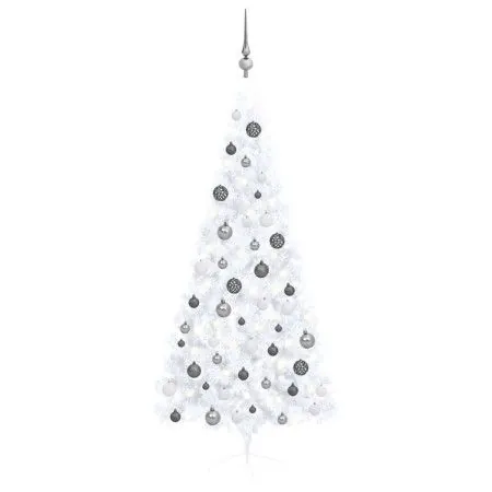 Medio árbol de Navidad con luces y bolas blanco 180 cm de vidaXL, Arboles de navidad - Ref: Foro24-3077656, Precio: 58,15 €, ...