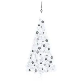 Halber Weihnachtsbaum mit Lichtern und weißen Kugeln 120 cm von vidaXL, Weihnachtsbäume - Ref: Foro24-3077657, Preis: 70,59 €...
