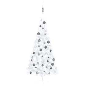 Halber Weihnachtsbaum mit Lichtern und weißen Kugeln 120 cm von vidaXL, Weihnachtsbäume - Ref: Foro24-3077657, Preis: 69,39 €...