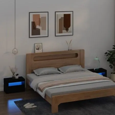 Bedside tables with LED lights 2 pcs black 60x35x40 cm by vidaXL, Nightstands - Ref: Foro24-3080735, Price: 130,00 €, Discoun...