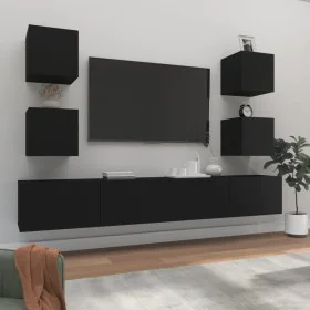 6-teiliges TV-Möbelset aus schwarzem Sperrholz von vidaXL, TV-Möbel - Ref: Foro24-3114263, Preis: 178,78 €, Rabatt: %