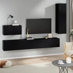 4-teiliges TV-Möbelset aus schwarzem Sperrholz von vidaXL, TV-Möbel - Ref: Foro24-3114327, Preis: 185,60 €, Rabatt: %