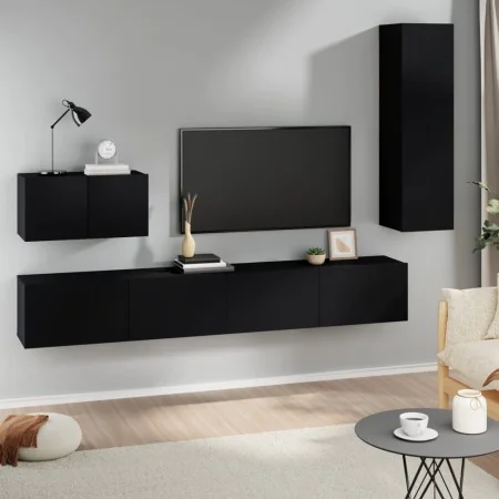 4-teiliges TV-Möbelset aus schwarzem Sperrholz von vidaXL, TV-Möbel - Ref: Foro24-3114327, Preis: 185,60 €, Rabatt: %