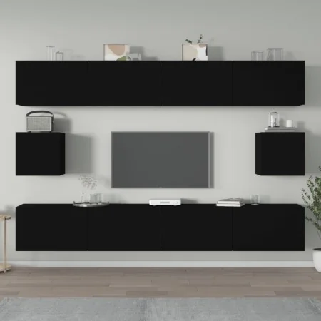 6-teiliges TV-Möbelset aus schwarzem Sperrholz von vidaXL, TV-Möbel - Ref: Foro24-3114367, Preis: 227,77 €, Rabatt: %