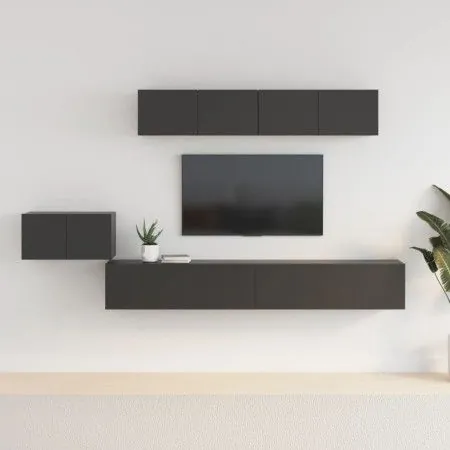 5-teiliges TV-Möbelset aus schwarzem Sperrholz von vidaXL, TV-Möbel - Ref: Foro24-3114431, Preis: 212,15 €, Rabatt: %