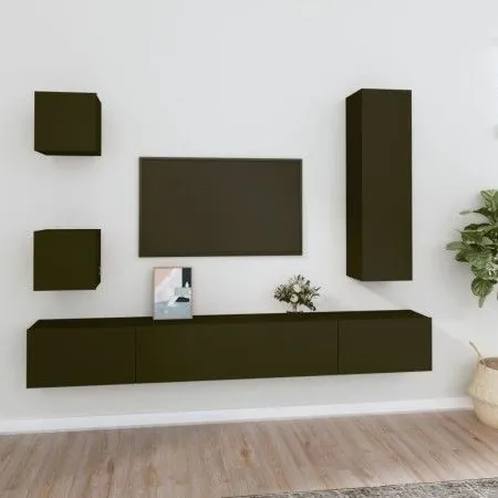 Set de muebles para TV 5 piezas madera contrachapada negro de vidaXL, Muebles TV - Ref: Foro24-3114447, Precio: 196,79 €, Des...