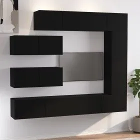 7-teiliges TV-Möbelset aus schwarzem Sperrholz von vidaXL, TV-Möbel - Ref: Foro24-3114559, Preis: 330,48 €, Rabatt: %