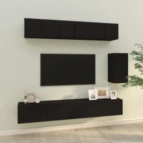 Set de muebles para TV 6 piezas madera contrachapada negro de vidaXL, Muebles TV - Ref: Foro24-3114615, Precio: 214,70 €, Des...
