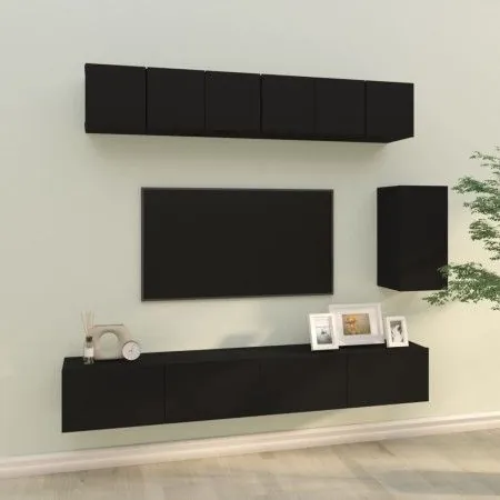 6-teiliges TV-Möbelset aus schwarzem Sperrholz von vidaXL, TV-Möbel - Ref: Foro24-3114615, Preis: 214,70 €, Rabatt: %