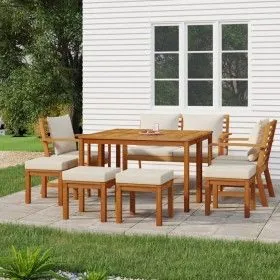 Garden dining set with cushions, 9 pieces, solid acacia wood. by vidaXL, Garden sets - Ref: Foro24-3154980, Price: 698,32 €, ...