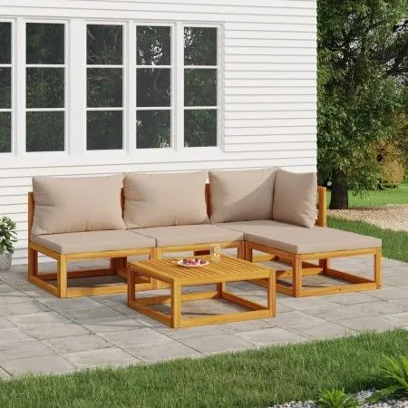 Garden furniture set 5 pieces solid wood and taupe gray cushions by vidaXL, Garden sets - Ref: Foro24-3155247, Price: 498,44 ...