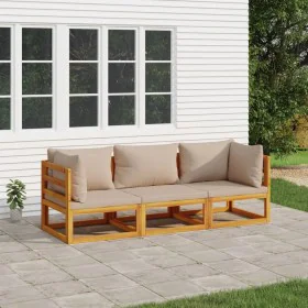 Garden furniture set 3 pieces solid wood and taupe gray cushions by vidaXL, Garden sets - Ref: Foro24-3155252, Price: 355,04 ...