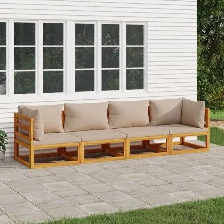 Gartenmöbel-Set 4-teilig aus Massivholz und taupegrauen Kissen von vidaXL, Gartensets - Ref: Foro24-3155253, Preis: 488,86 €,...