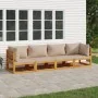 Gartenmöbel-Set 4-teilig aus Massivholz und taupegrauen Kissen von vidaXL, Gartensets - Ref: Foro24-3155253, Preis: 488,86 €,...