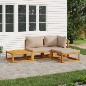 Gartenmöbel-Set 4-teilig aus Massivholz und taupegrauen Kissen von vidaXL, Gartensets - Ref: Foro24-3155246, Preis: 407,14 €,...