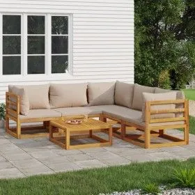 Gartenmöbel-Set 6-teilig aus Massivholz und taupegrauen Kissen von vidaXL, Gartensets - Ref: Foro24-3155257, Preis: 691,48 €,...