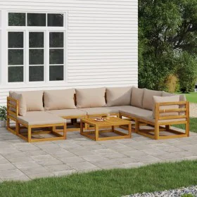 Garden furniture set 8 pieces solid wood and taupe gray cushions by vidaXL, Garden sets - Ref: Foro24-3155260, Price: 925,17 ...