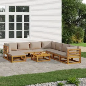 Garden furniture set 9 pieces solid wood and taupe gray cushions by vidaXL, Garden sets - Ref: Foro24-3155265, Price: 1,00 €,...