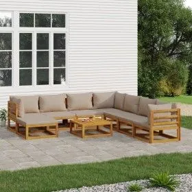 Gartenmöbel-Set 9-teilig aus Massivholz und taupegrauen Kissen von vidaXL, Gartensets - Ref: Foro24-3155265, Preis: 1,00 €, R...