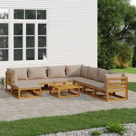 Garden furniture set 9 pieces solid wood and taupe gray cushions by vidaXL, Garden sets - Ref: Foro24-3155265, Price: 1,00 €,...
