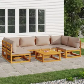 Garden furniture set 7 pieces solid wood and taupe gray cushions by vidaXL, Garden sets - Ref: Foro24-3155267, Price: 794,17 ...