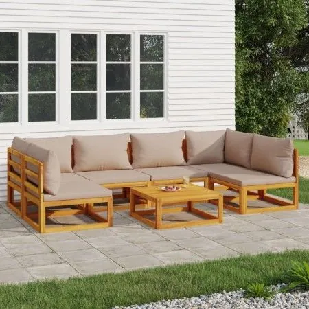 Gartenmöbel-Set 7-teilig aus Massivholz und taupegrauen Kissen von vidaXL, Gartensets - Ref: Foro24-3155267, Preis: 790,00 €,...
