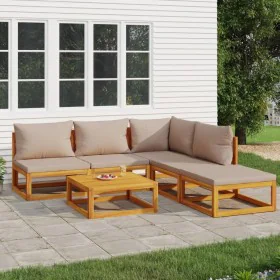 Outdoor furniture set, 6 pieces, solid wood and gray taupe cushions by vidaXL, Garden sets - Ref: Foro24-3155268, Price: 620,...