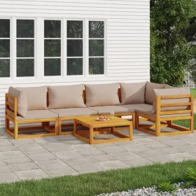 Garden furniture set 6 pieces solid wood and taupe gray cushions by vidaXL, Garden sets - Ref: Foro24-3155270, Price: 693,57 ...