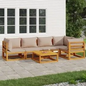 Gartenmöbel-Set 6-teilig aus Massivholz und taupegrauen Kissen von vidaXL, Gartensets - Ref: Foro24-3155270, Preis: 693,57 €,...