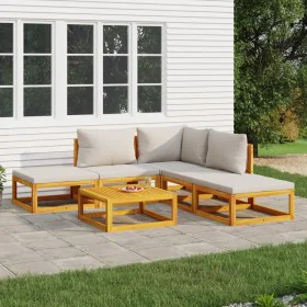 Garden furniture set 6 pieces solid wood and light gray cushions by vidaXL, Garden sets - Ref: Foro24-3155276, Price: 572,80 ...