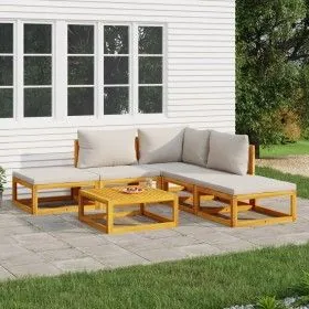 Gartenmöbel-Set 6-teilig aus Massivholz und hellgrauen Kissen von vidaXL, Gartensets - Ref: Foro24-3155276, Preis: 572,80 €, ...