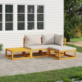 Garden furniture set, 4 pieces, solid wood and light gray cushions by vidaXL, Garden sets - Ref: Foro24-3155277, Price: 392,9...