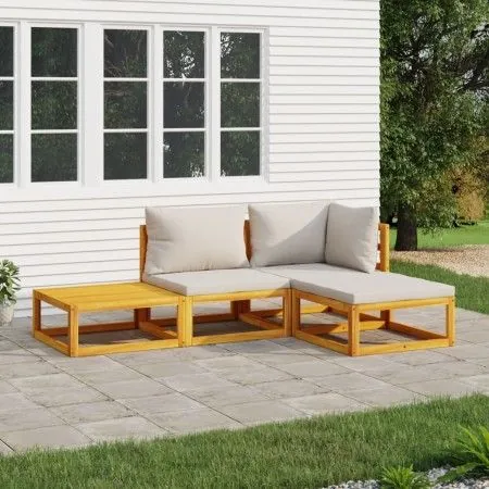Gartenmöbel-Set 4 Stück aus massivem Holz und hellgrauen Kissen von vidaXL, Gartensets - Ref: Foro24-3155277, Preis: 394,59 €...