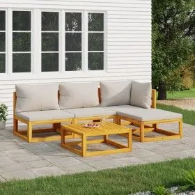Garden furniture set 5 pieces solid wood and light gray cushions by vidaXL, Garden sets - Ref: Foro24-3155278, Price: 497,52 ...