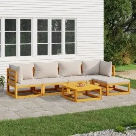 Gartenmöbel-Set 6-teilig aus Massivholz und hellgrauen Kissen von vidaXL, Gartensets - Ref: Foro24-3155281, Preis: 606,83 €, ...