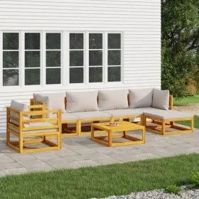 Outdoor furniture set, 7 pieces, solid wood with light gray cushions by vidaXL, Garden sets - Ref: Foro24-3155282, Price: 801...