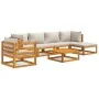 7-teiliges Gartenmöbel-Set aus massivem Holz und hellgrauen Kissen von vidaXL, Gartensets - Ref: Foro24-3155282, Preis: 801,3...