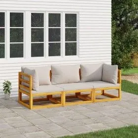Gartenmöbel-Set 3-teilig aus Massivholz und hellgrauen Kissen von vidaXL, Gartensets - Ref: Foro24-3155283, Preis: 355,01 €, ...