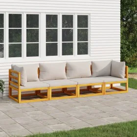 Gartenmöbel-Set 4-teilig aus Massivholz und hellgrauen Kissen von vidaXL, Gartensets - Ref: Foro24-3155284, Preis: 471,96 €, ...