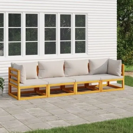 Gartenmöbel-Set 4-teilig aus Massivholz und hellgrauen Kissen von vidaXL, Gartensets - Ref: Foro24-3155284, Preis: 471,96 €, ...
