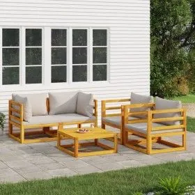 Garden furniture set 5 pieces solid wood and light gray cushions by vidaXL, Garden sets - Ref: Foro24-3155285, Price: 617,79 ...