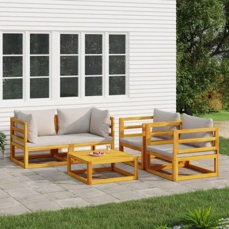 Gartenmöbel-Set 5-teilig aus Massivholz und hellgrauen Kissen von vidaXL, Gartensets - Ref: Foro24-3155285, Preis: 617,73 €, ...