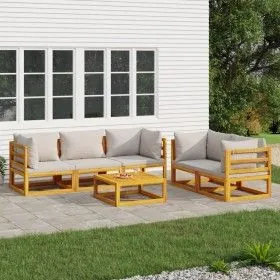 Gartenmöbel-Set 6-teilig aus Massivholz und hellgrauen Kissen von vidaXL, Gartensets - Ref: Foro24-3155286, Preis: 649,41 €, ...