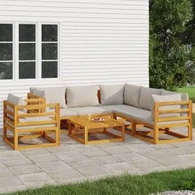 Outdoor furniture set, 7 pieces, solid wood with light gray cushions by vidaXL, Garden sets - Ref: Foro24-3155289, Price: 826...